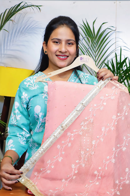 Peach Glint: Chiffon Suit with Gota & Sequin Work
