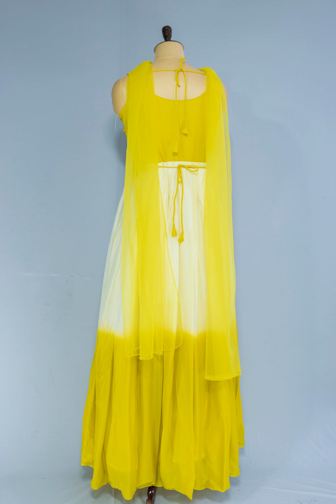 Yellow & White Chiffon Floor-Length Frock with Dupatta