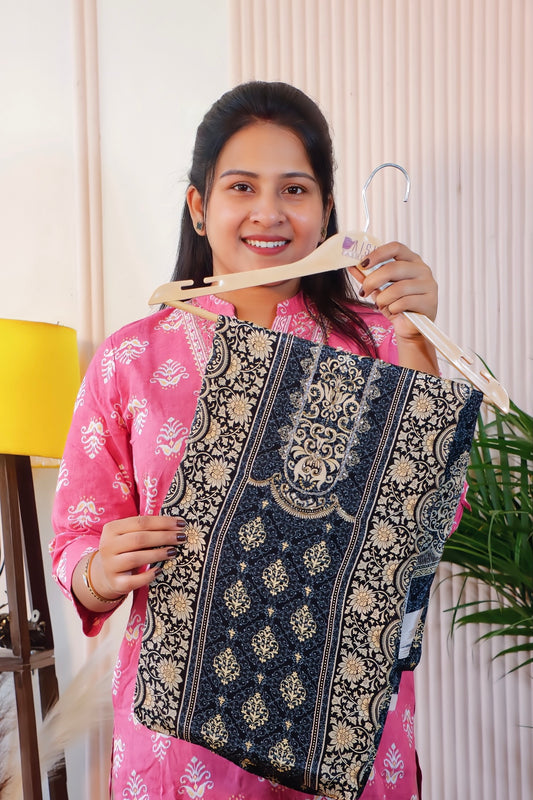 Black Crape Unstitched Suit Set