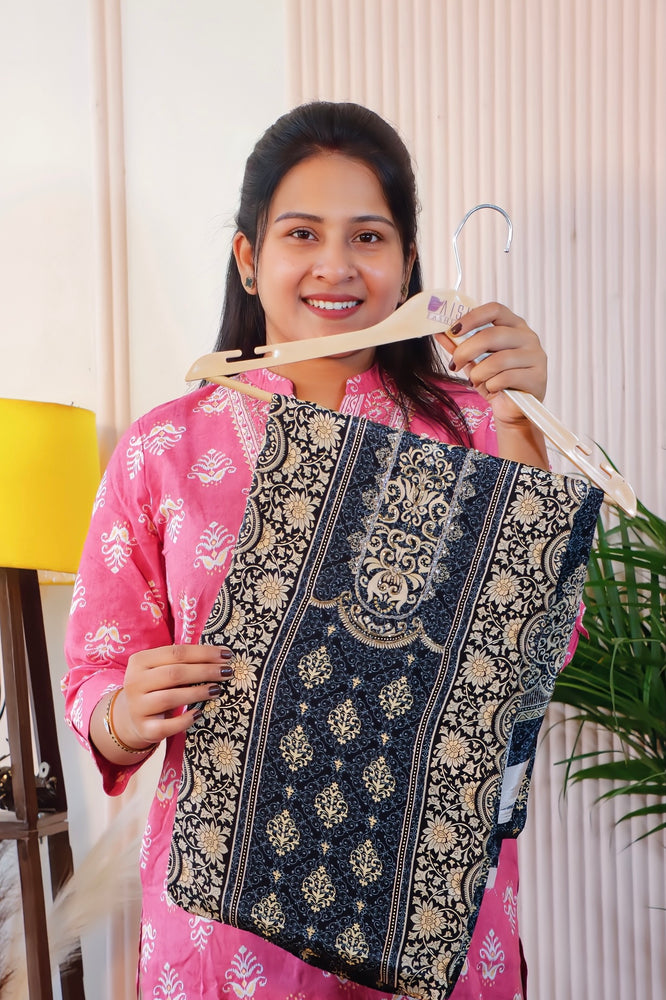 Black Crape Unstitched Suit Set