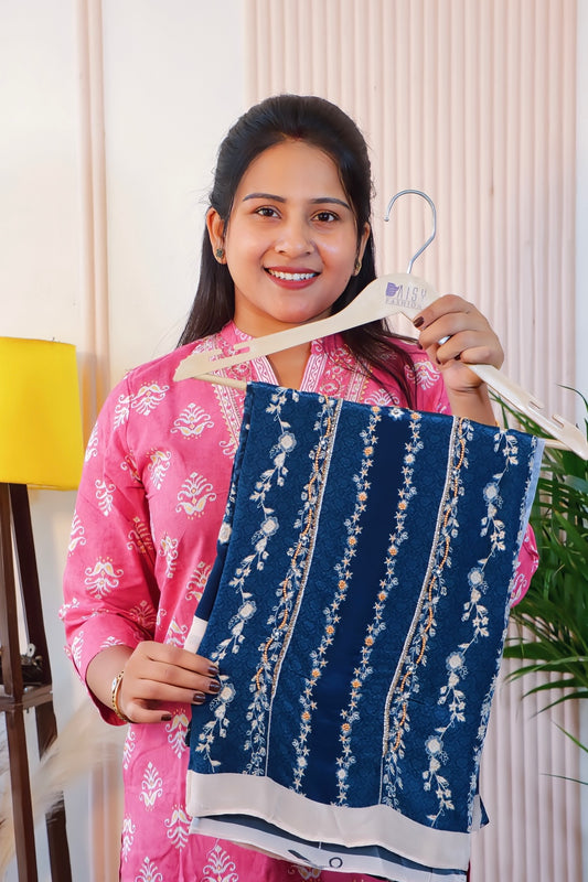 Blue Crape Unstitched Suit Set