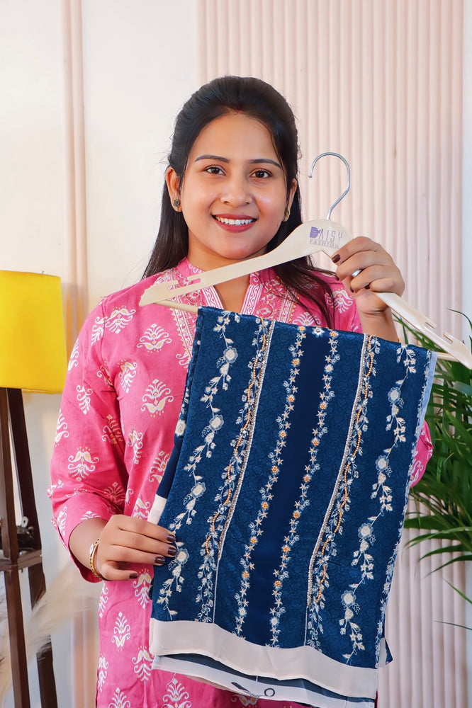 Blue Crape Unstitched Suit Set