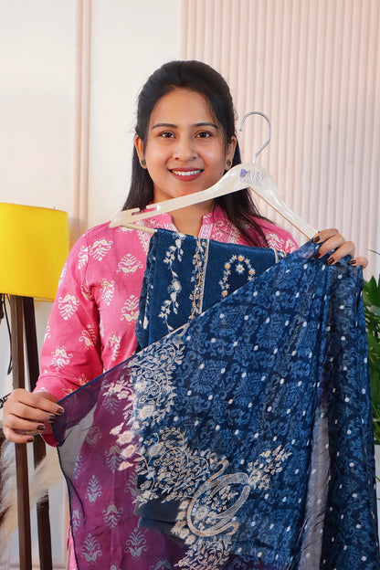 Blue Crepe Unstitched Suit Set