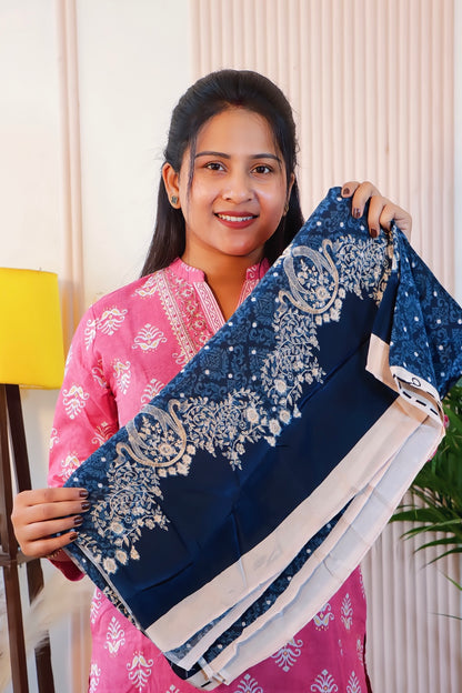 Blue Crepe Unstitched Suit Set