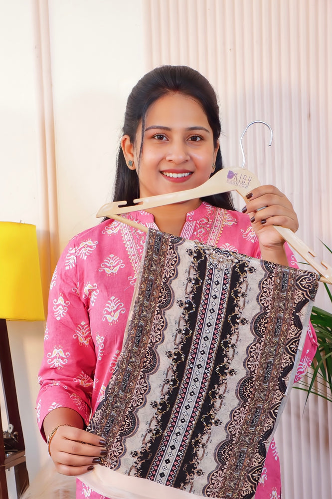 Beige Crape Unstitched Suit Set