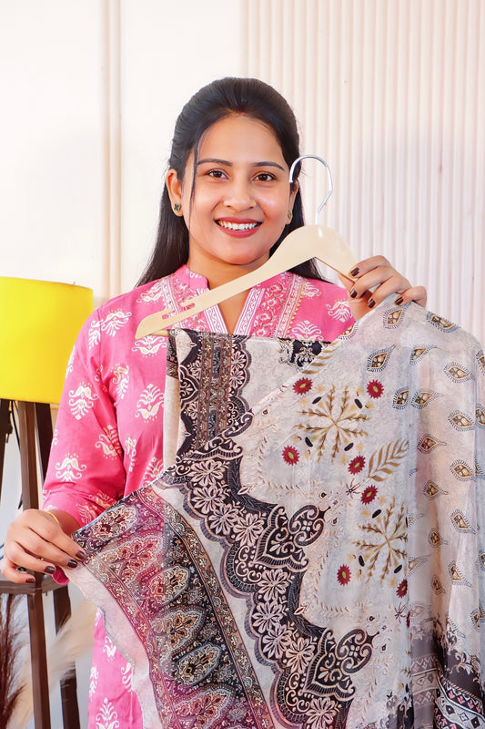 Beige Crape Unstitched Suit Set