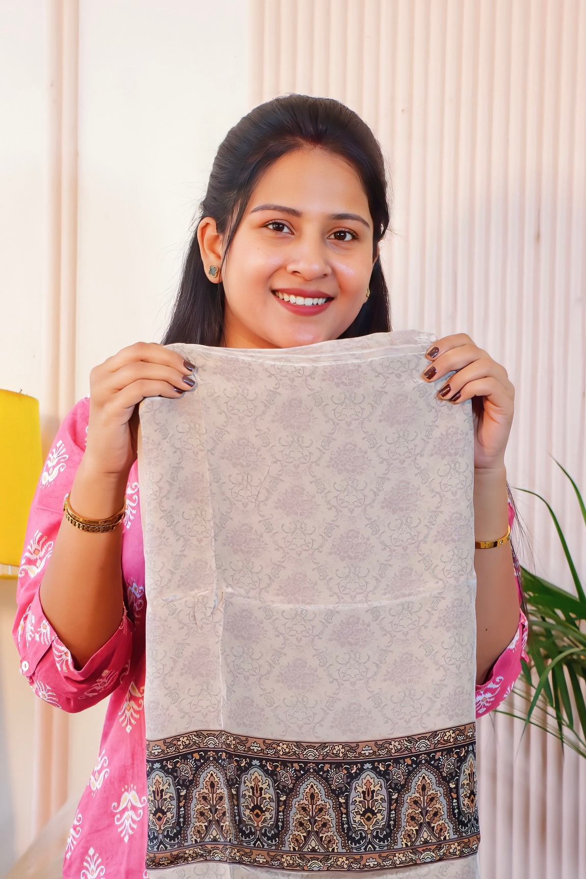 Beige Crape Unstitched Suit Set