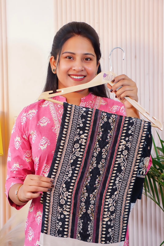 Black Crape Unstitched Suit Set