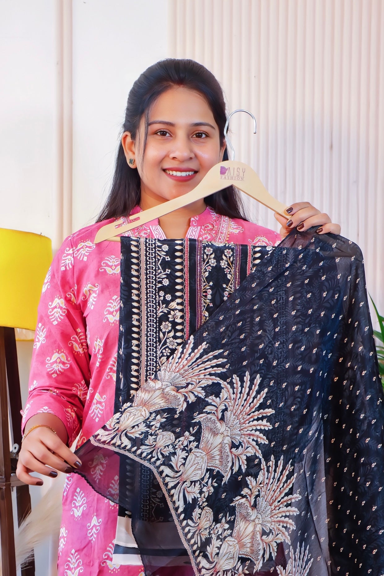 Black Crape Unstitched Suit Set