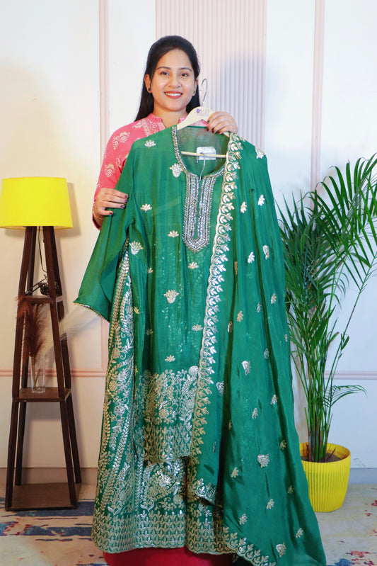 Emerald Green Suit with Golden Embroidery