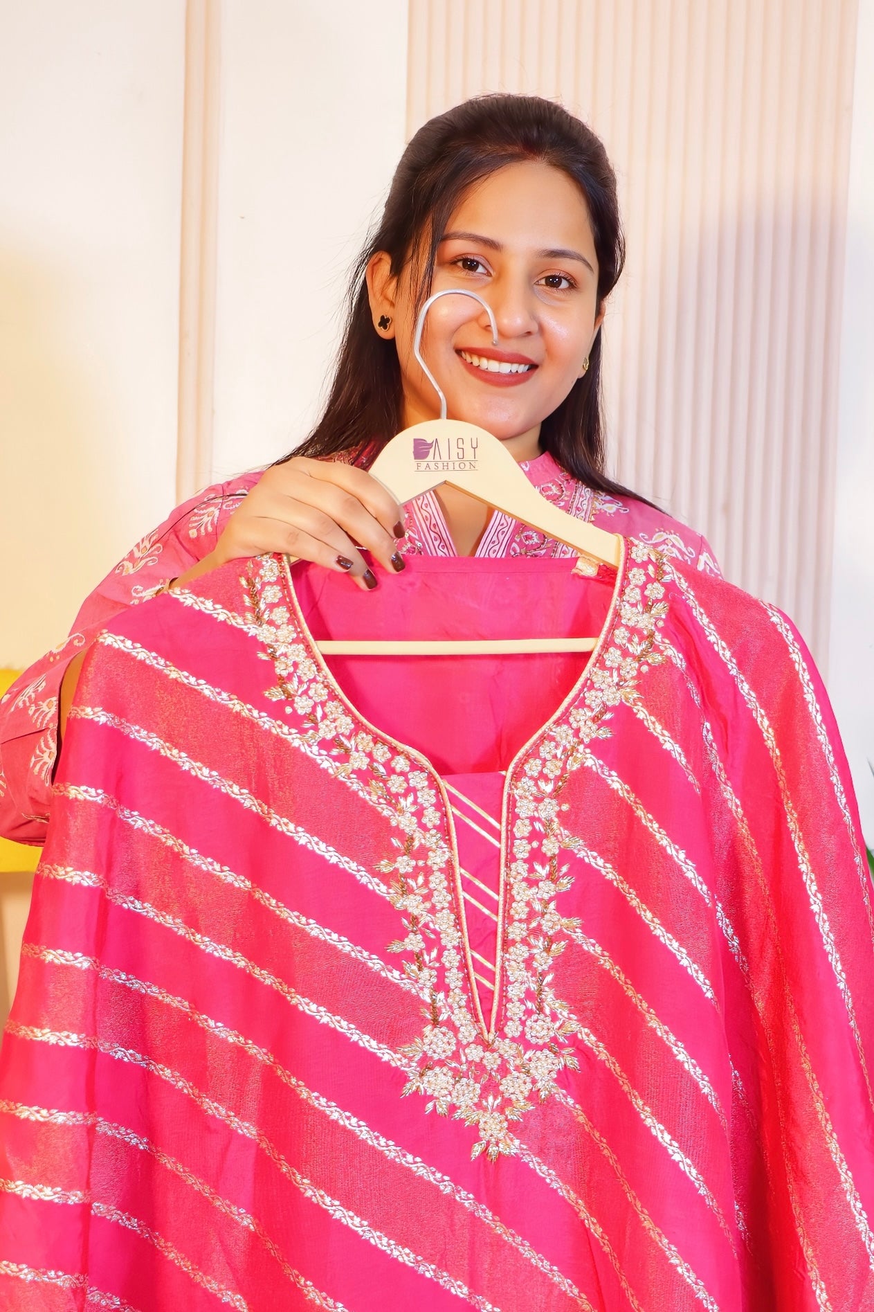 Unstitched Silk Suit in Pink