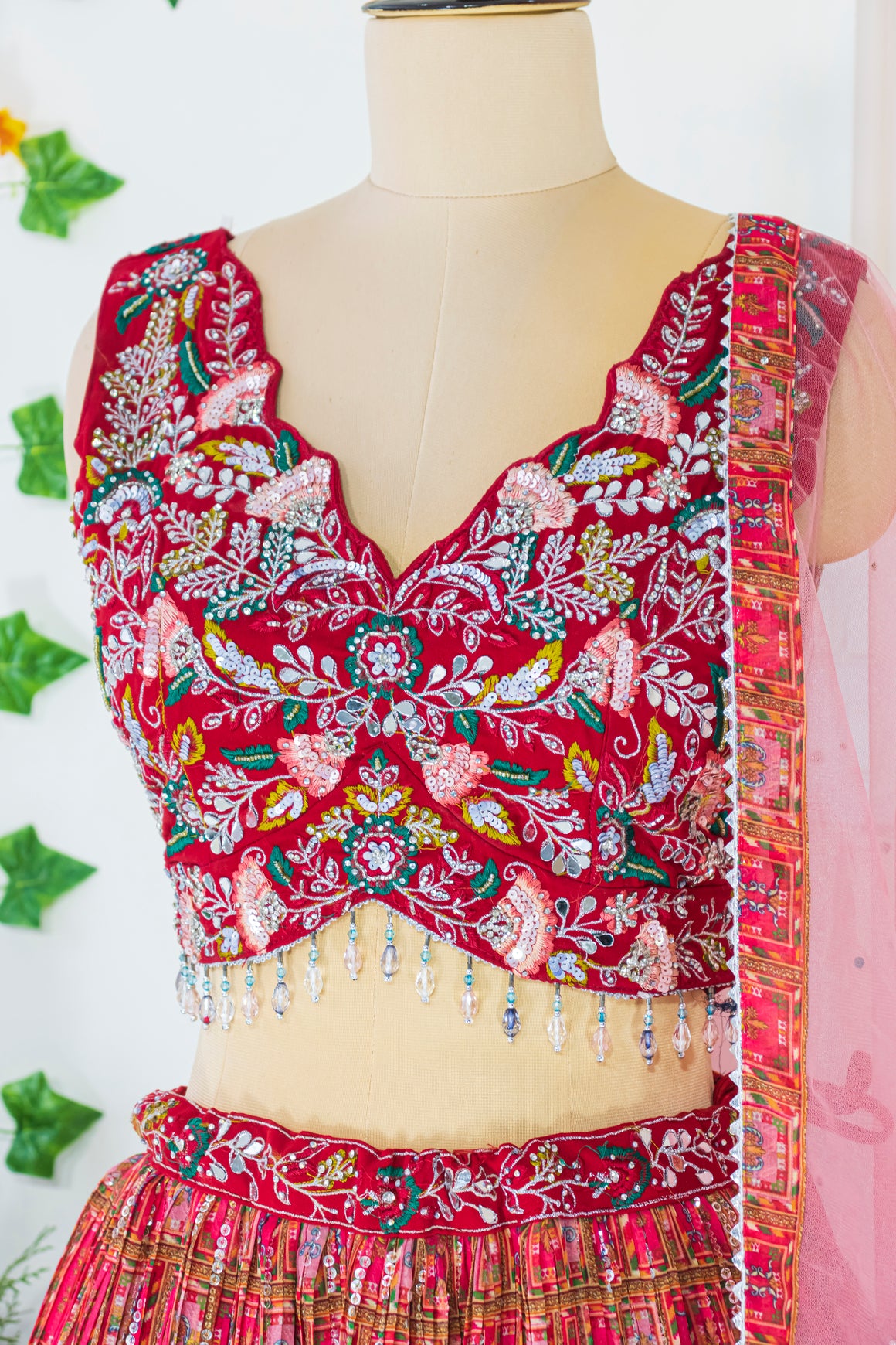 Red Georgette Crop Top Lehenga