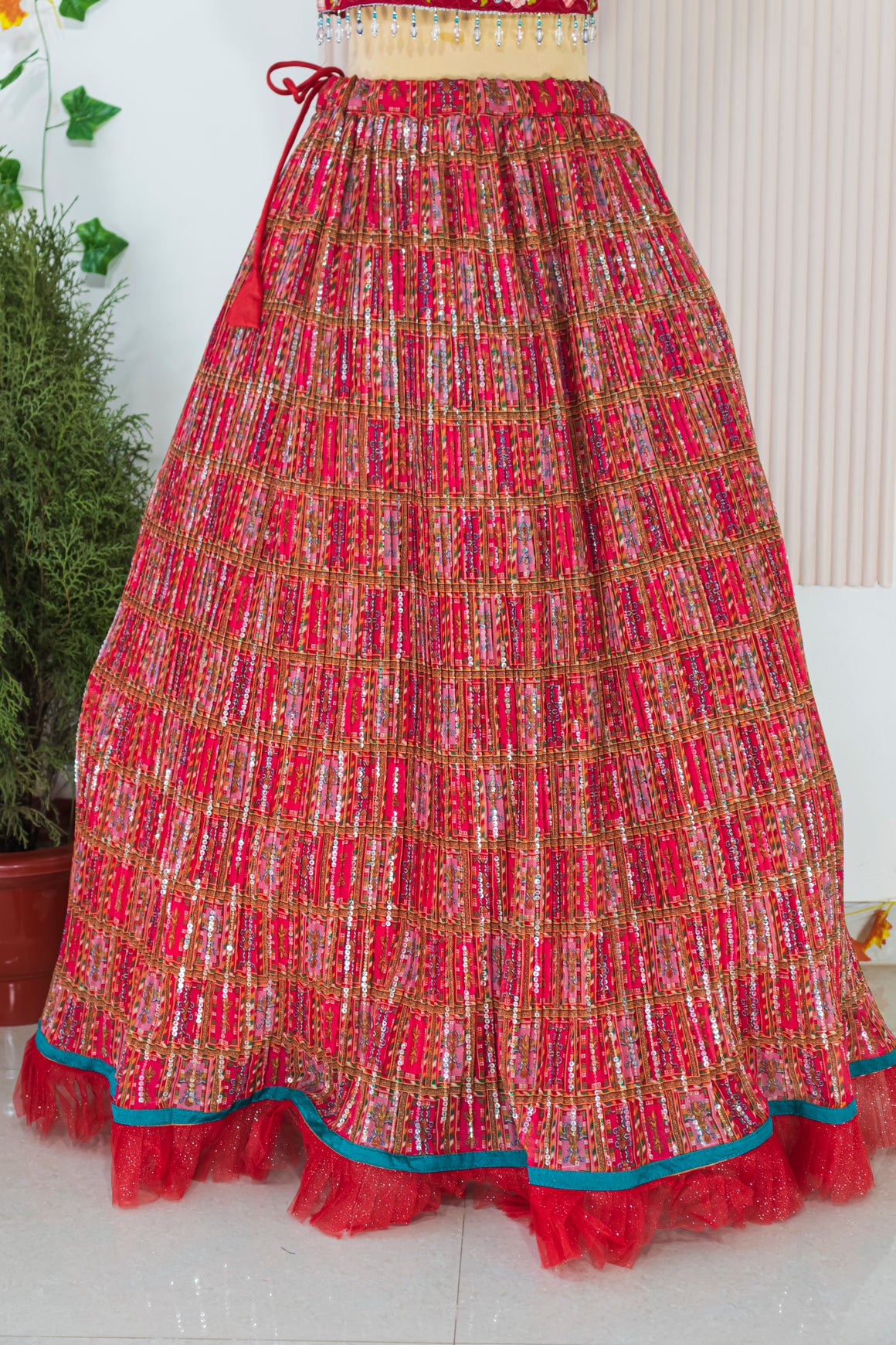 Red Georgette Crop Top Lehenga