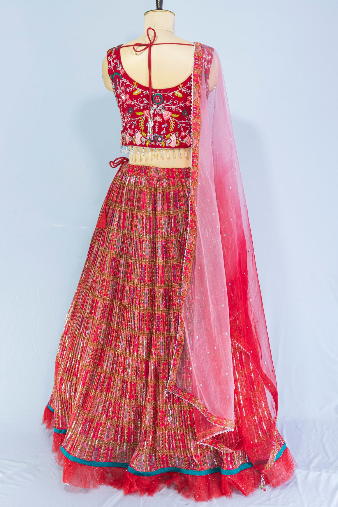 Red Georgette Crop Top Lehenga