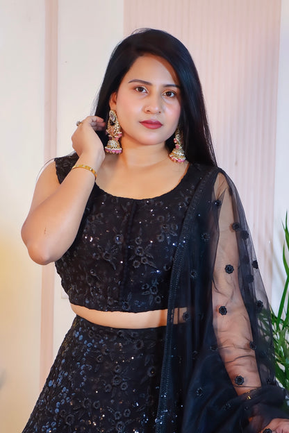 Black Crop Top Lehenga