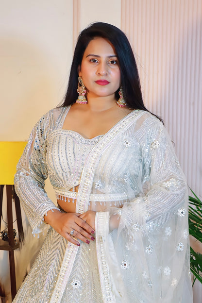 Off White Crop Top Lehenga