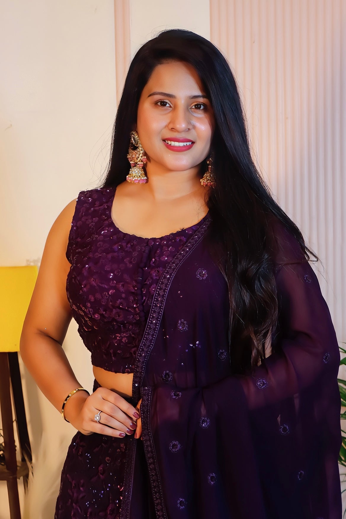 Wine Crop Top Lehenga