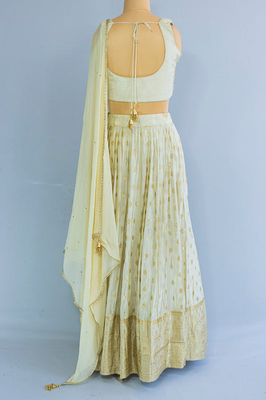 Cream Chanderi Silk Crop Top Lehenga