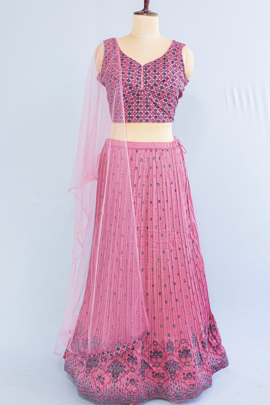 Crop Top Lehenga in Pink