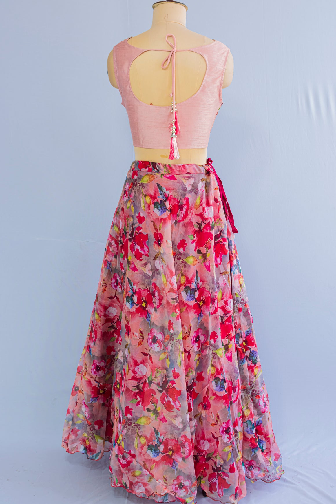 Peach Multicolor Crop Top Lehenga Set