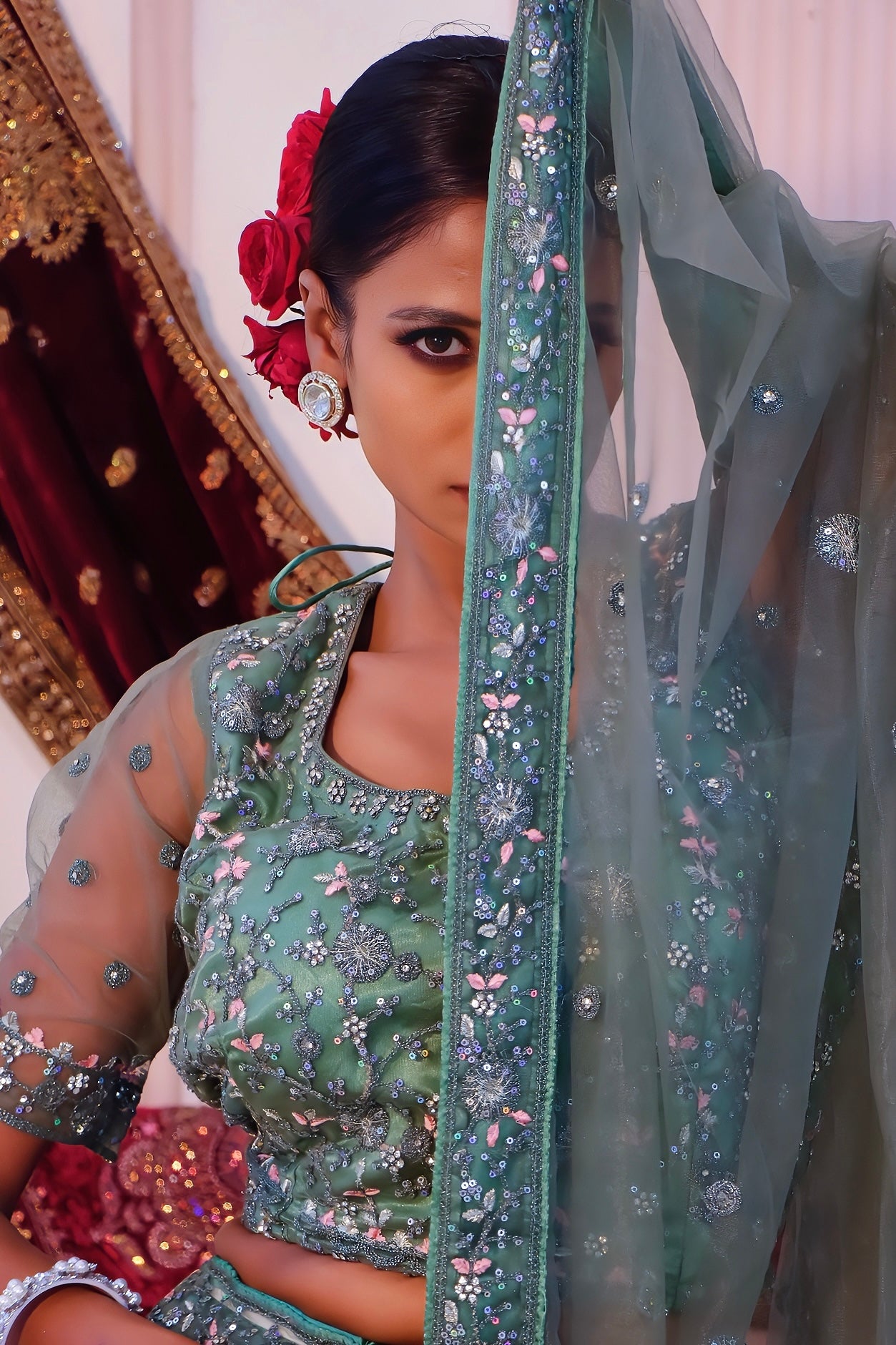 Green Embroidered Bridal Lehenga