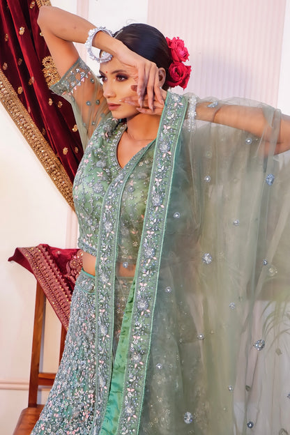 Green Embroidered Bridal Lehenga