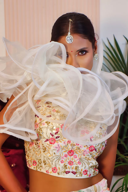 Elegant White Crop Top Lehenga