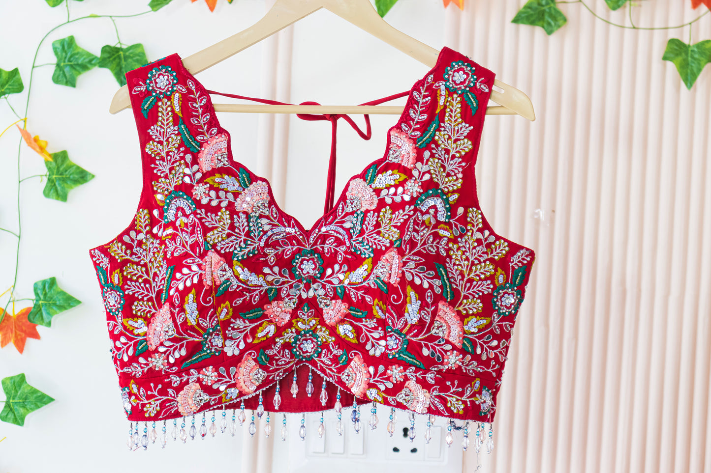 Red Georgette Crop Top Lehenga