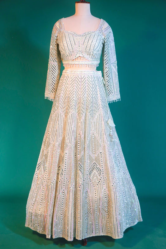 Off White Crop Top Lehenga