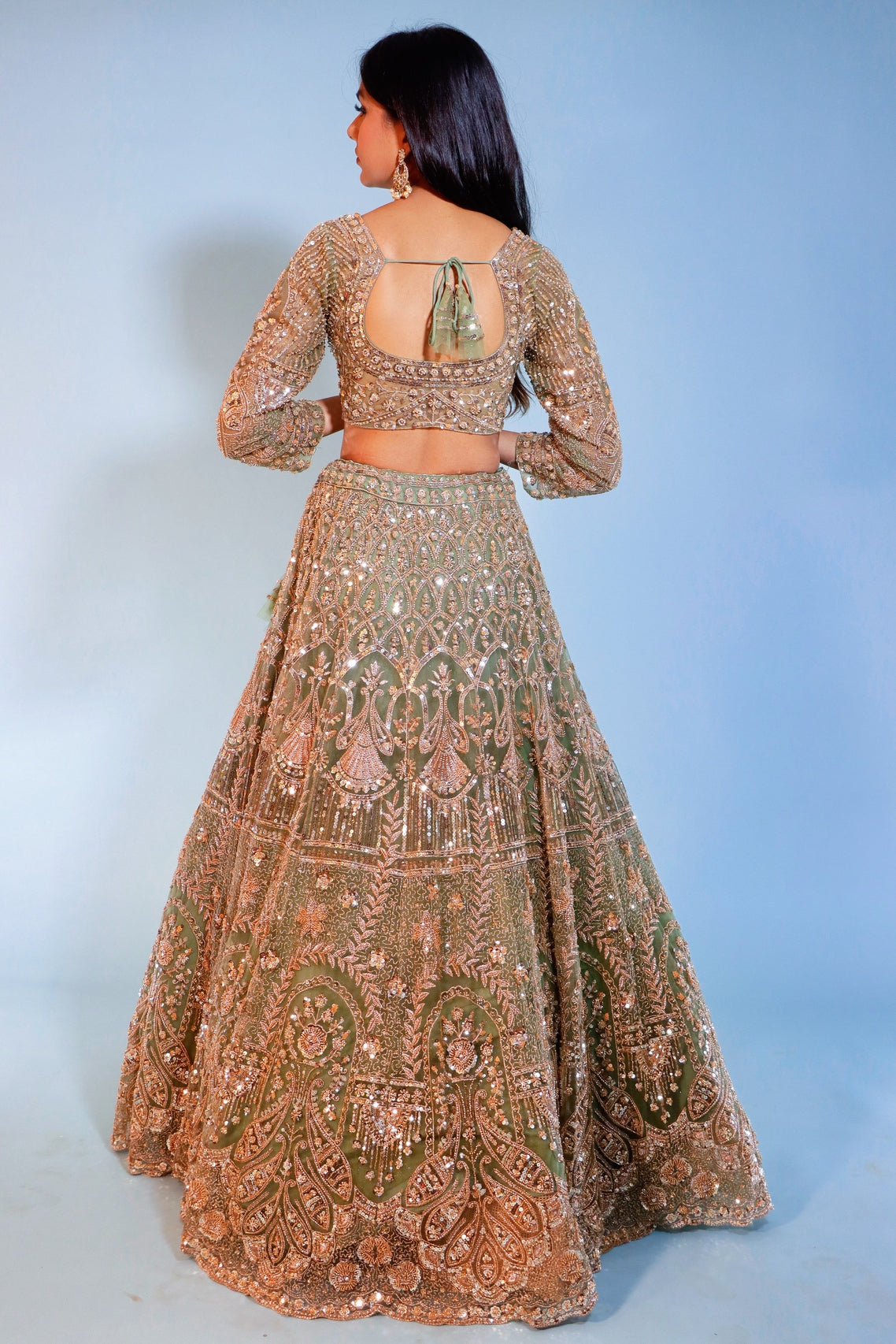 Mint Green Net Crop Top Lehenga