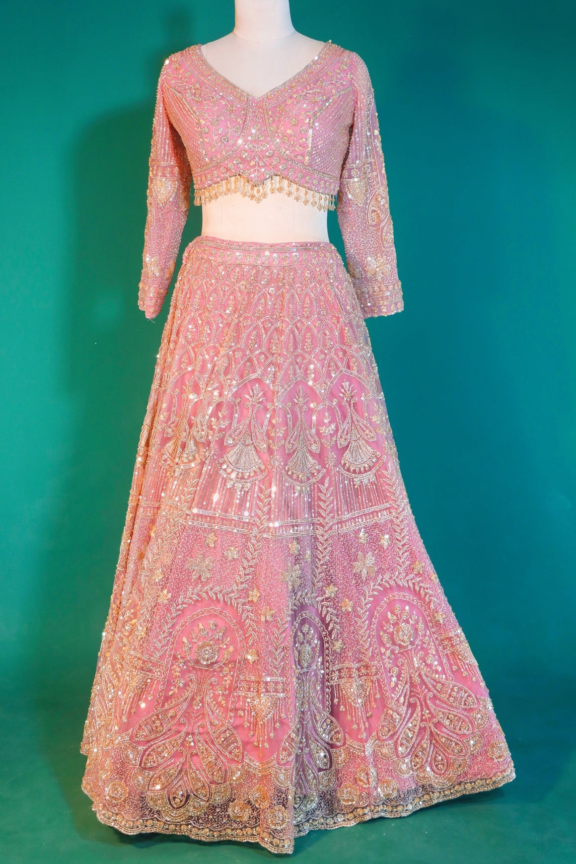 Mint Green Net Crop Top Lehenga