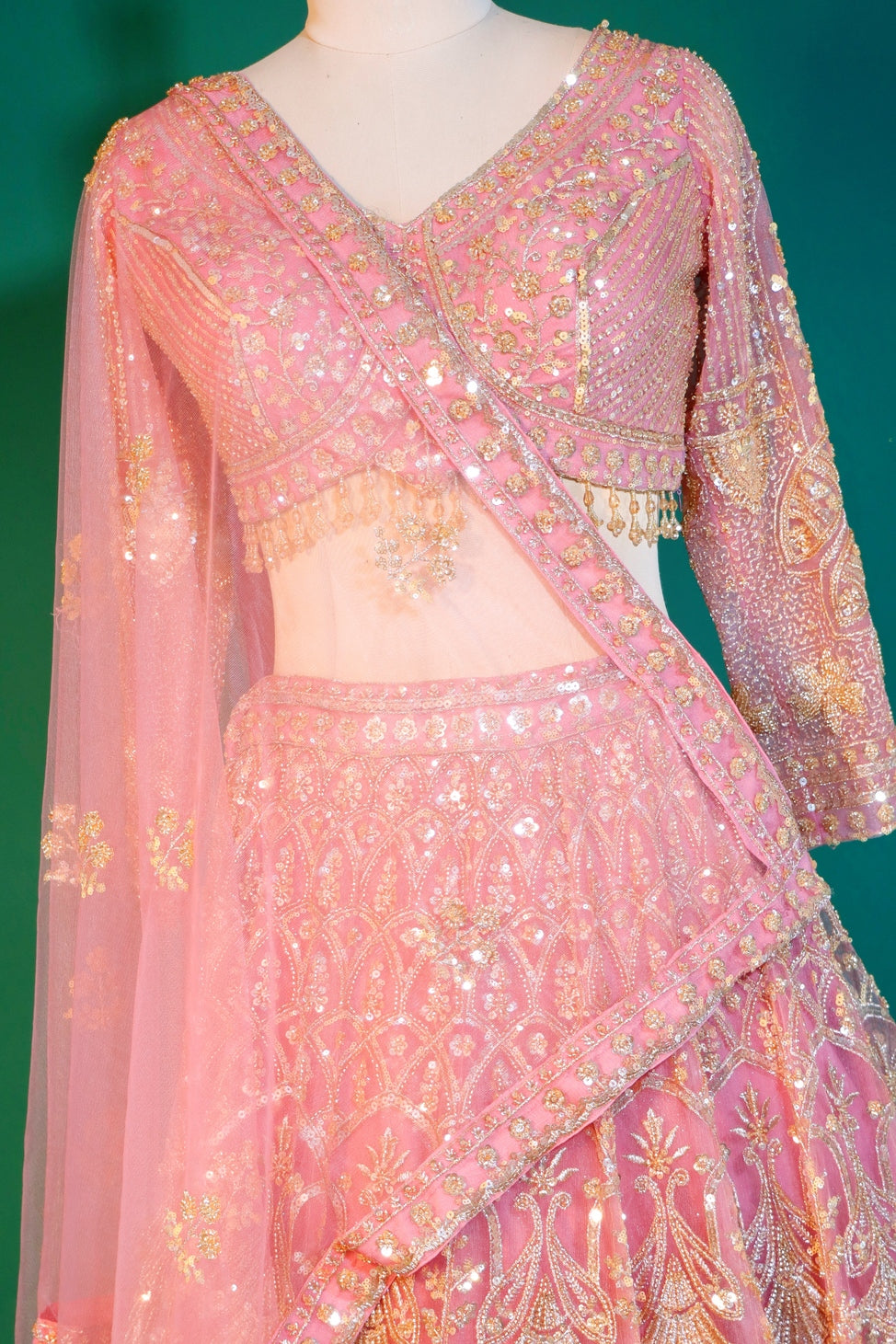 Mint Green Net Crop Top Lehenga