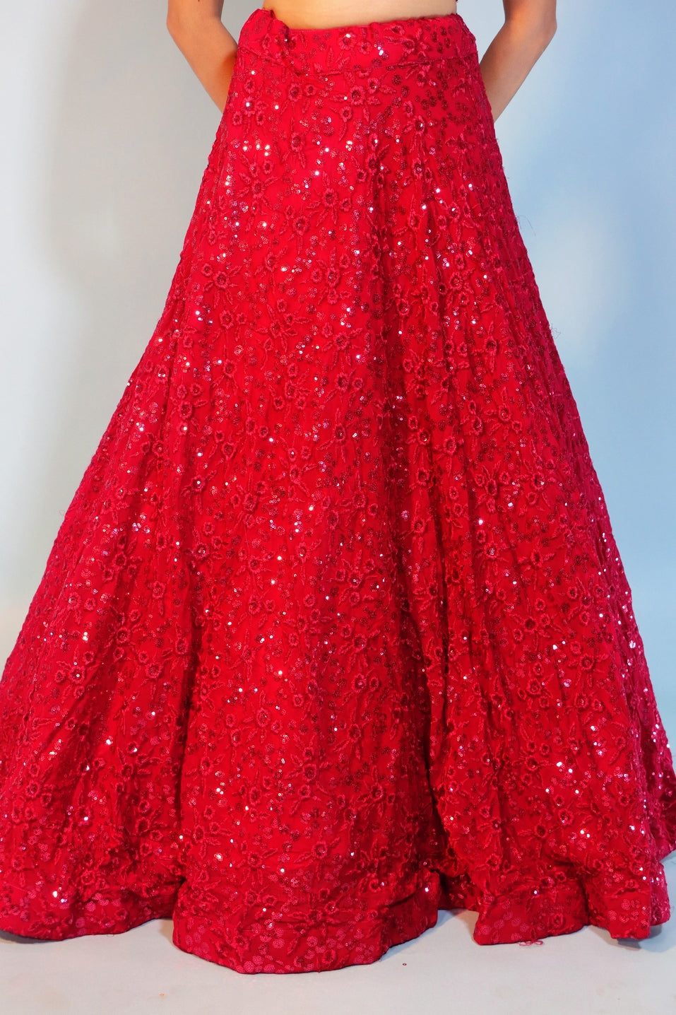 Red Georgette Crop Top Lehenga