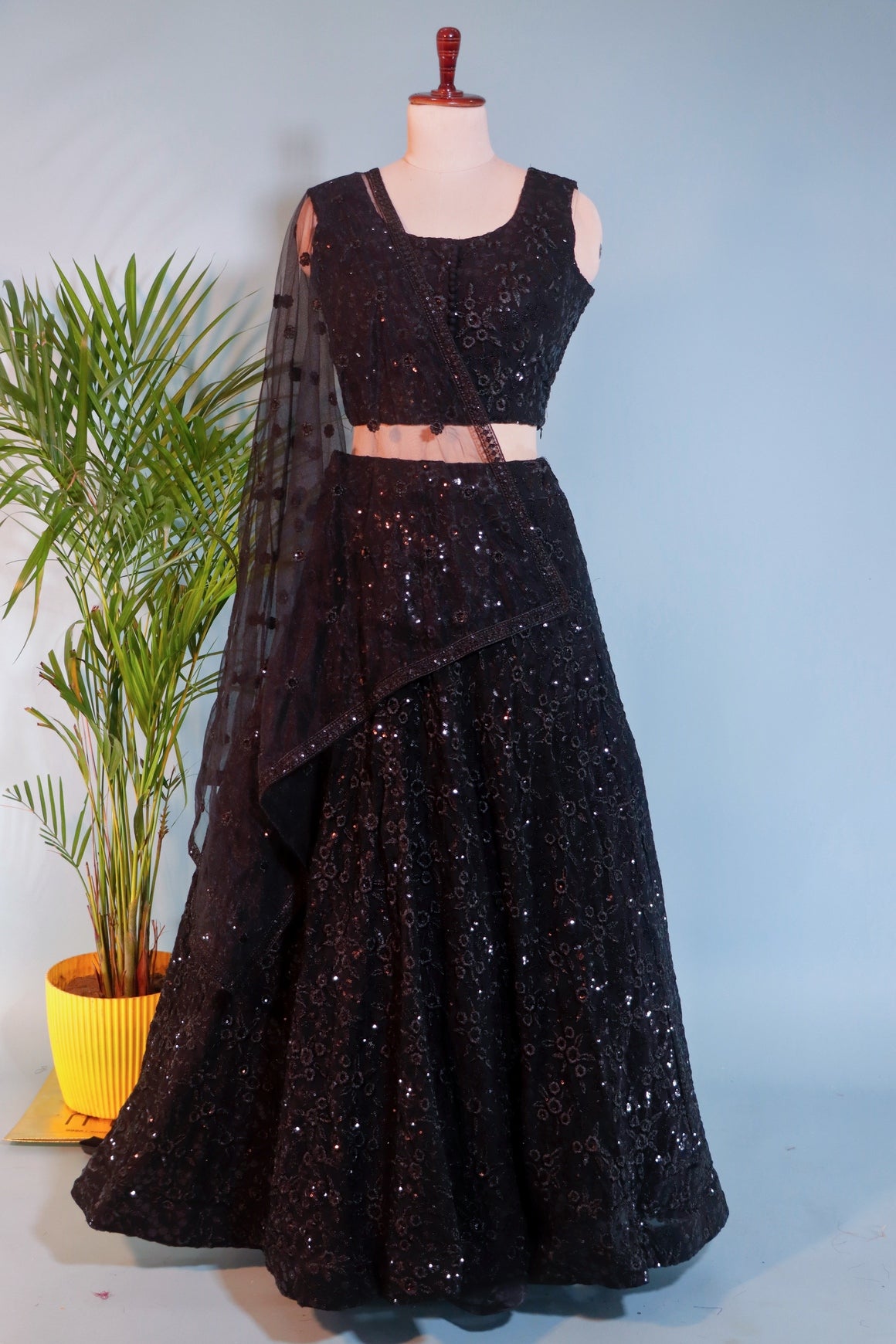 Red Georgette Crop Top Lehenga