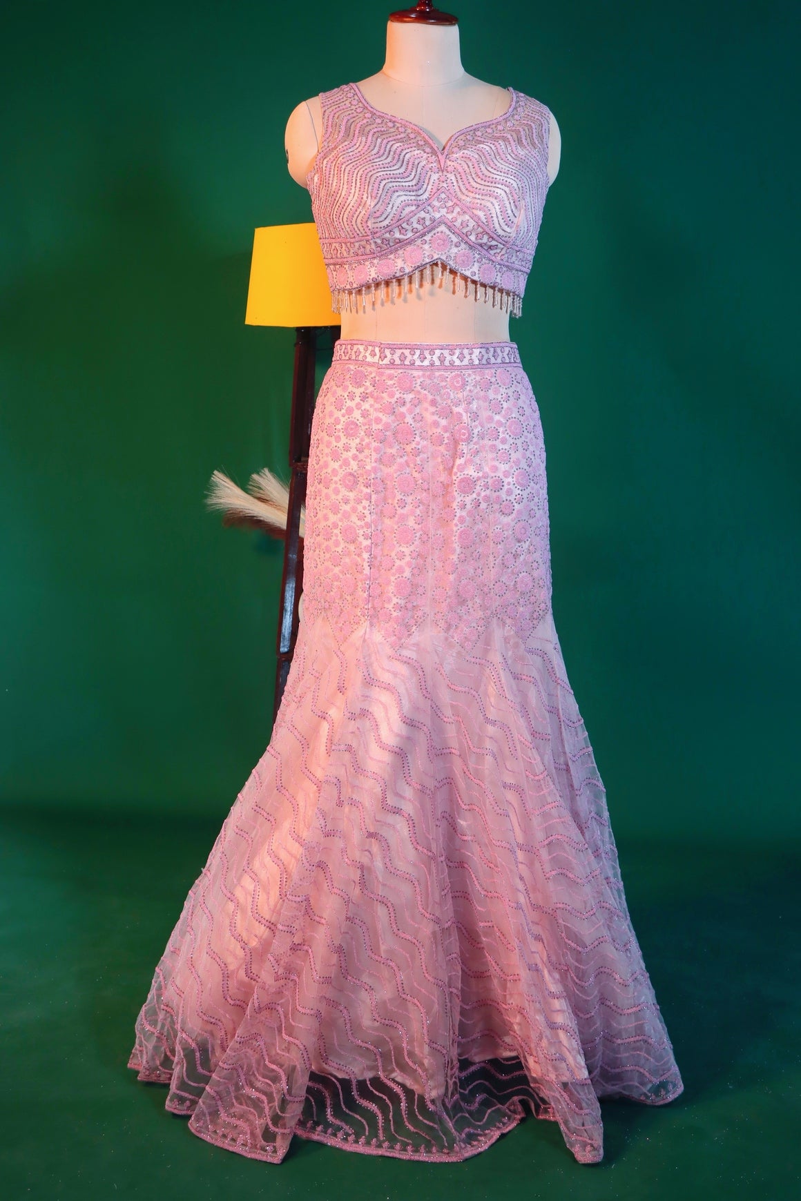 deep pink net fish cut lehenga choli with dupatta Fish-Cut Lehenga – House of Daisy