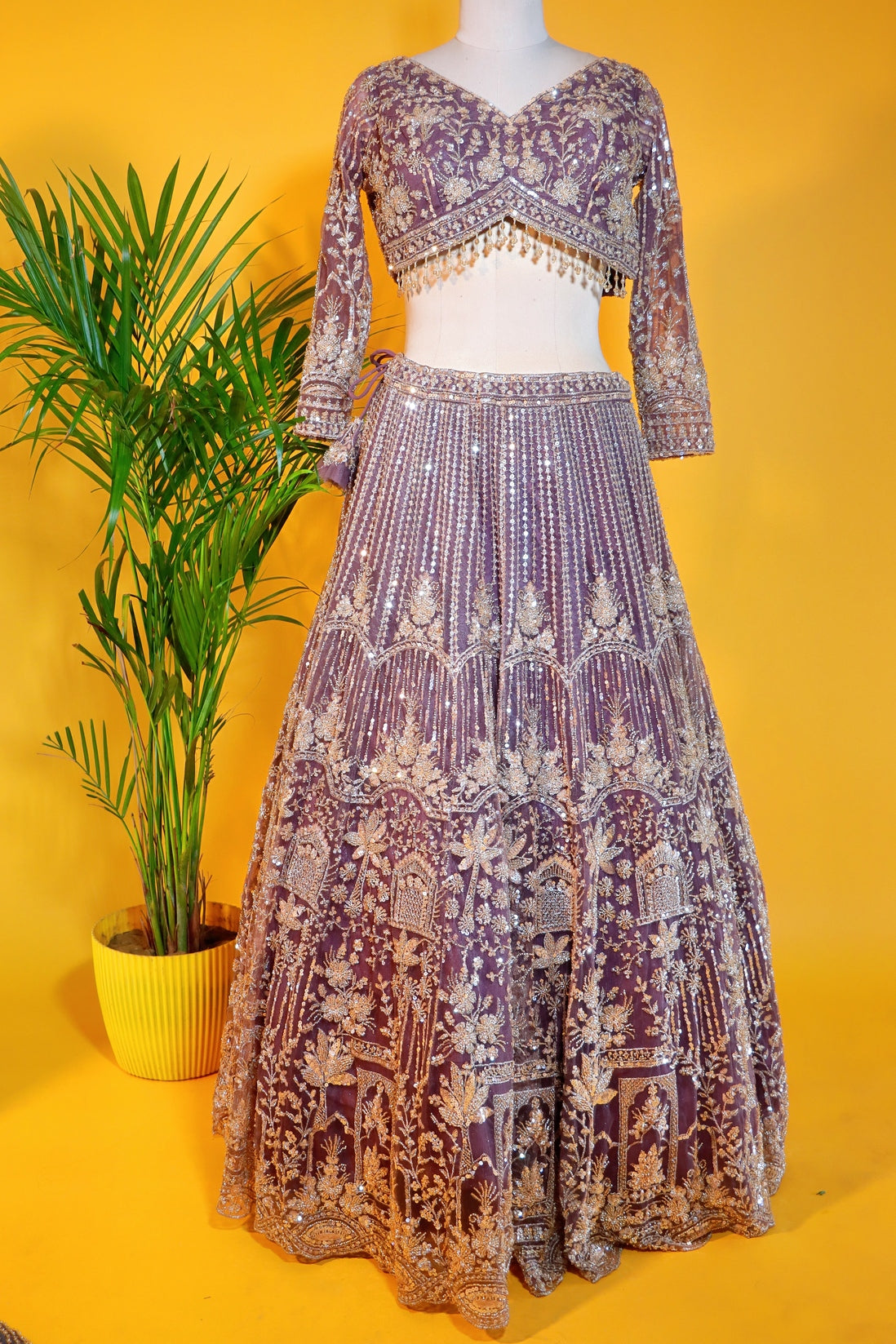 Pink Net Crop Top Lehenga