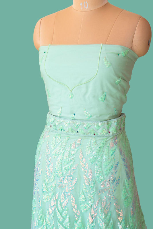 Velvet Mint Green Sequin Bridal Lehenga