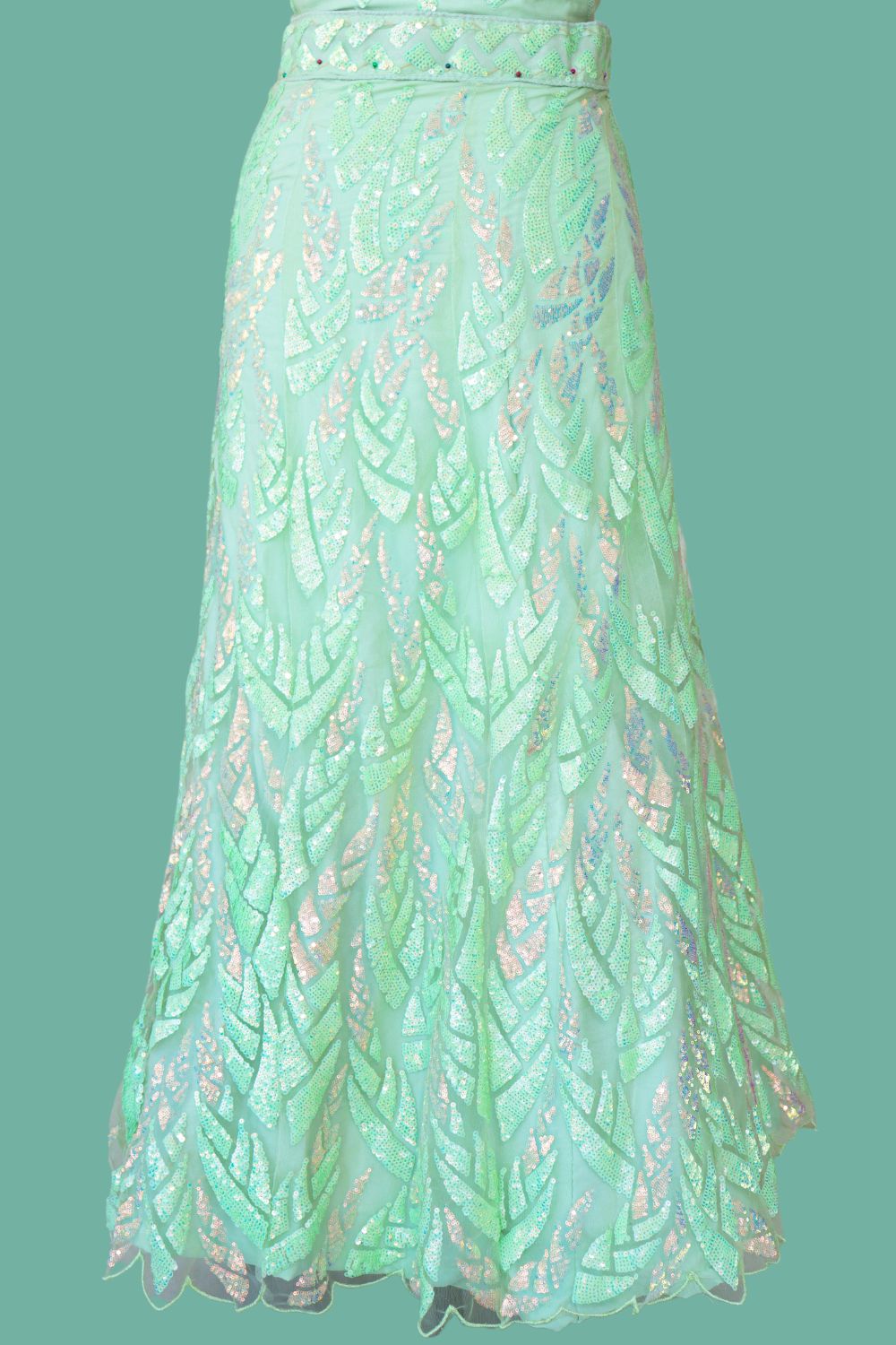 Velvet Mint Green Sequin Bridal Lehenga
