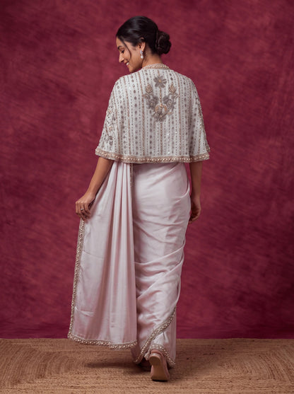 Heavenly pink cape saree, back