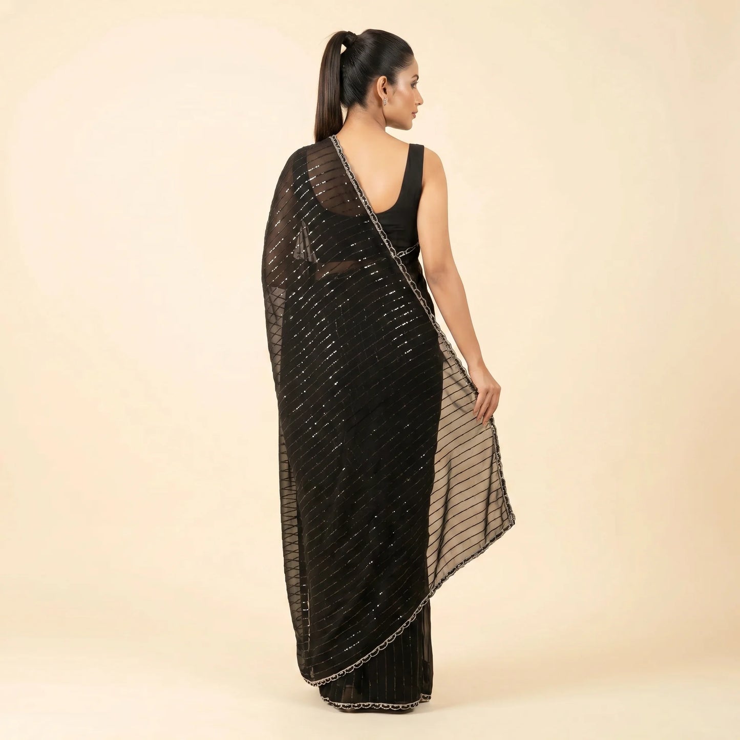 Black Georgette Sequin Saree