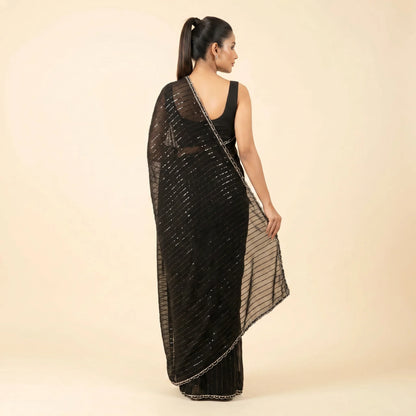 Black Georgette Sequin Saree