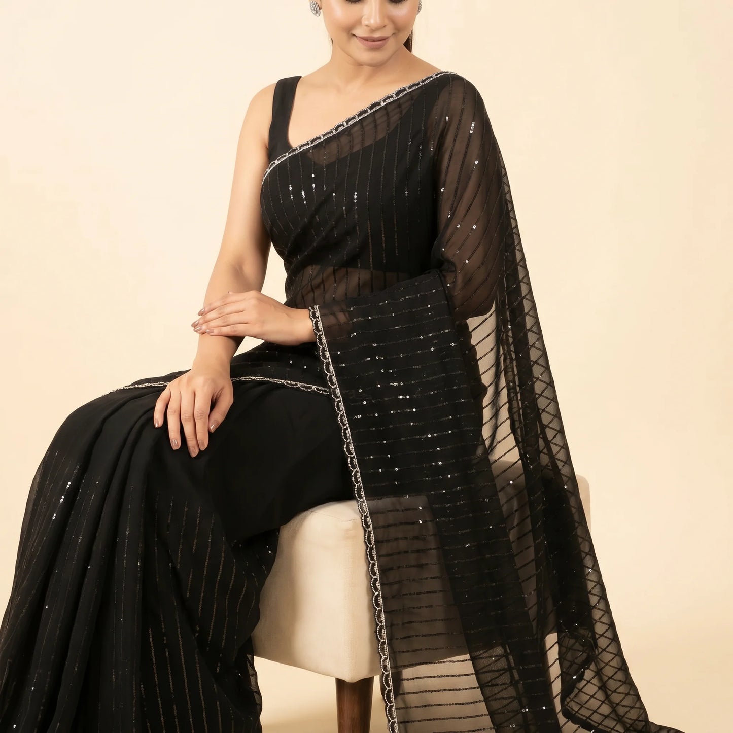 Black Georgette Sequin Saree