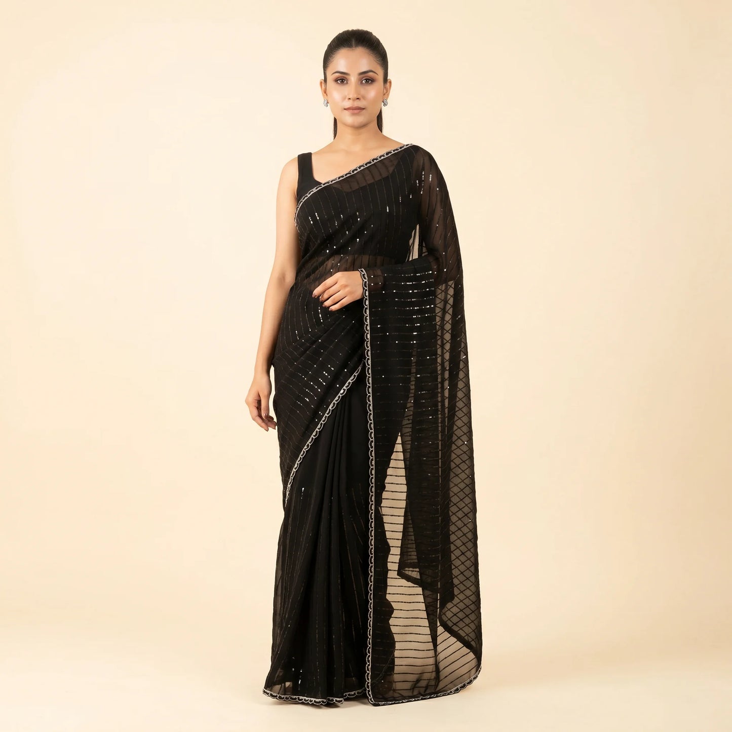 Black Georgette Sequin Saree