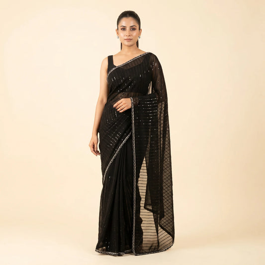 Black Georgette Sequin Saree