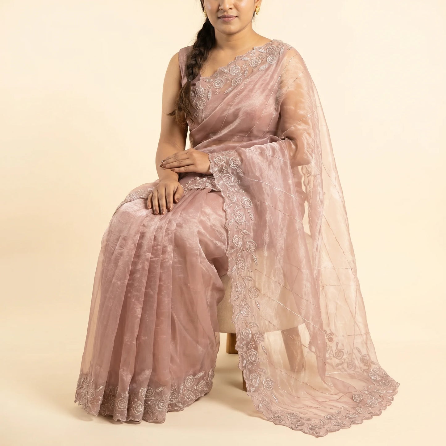 Dusky Pink Shimmer Saree