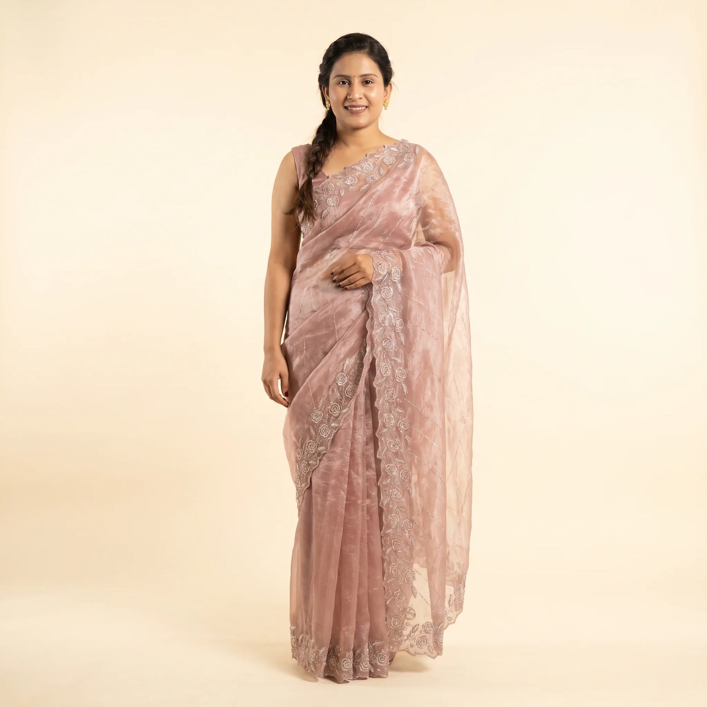 Dusky Pink Shimmer Saree