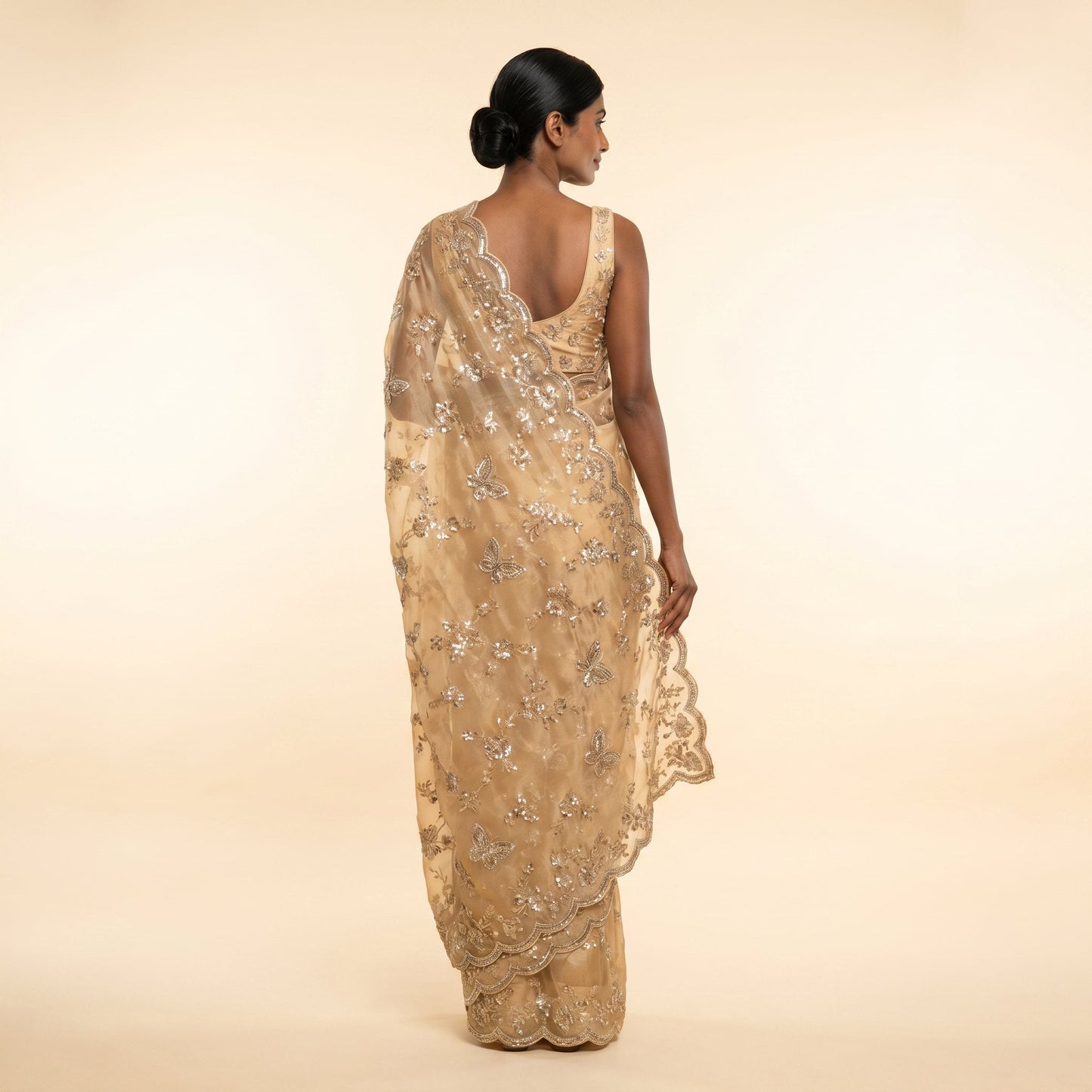 Golden Glow Organza Silk Saree on model - back