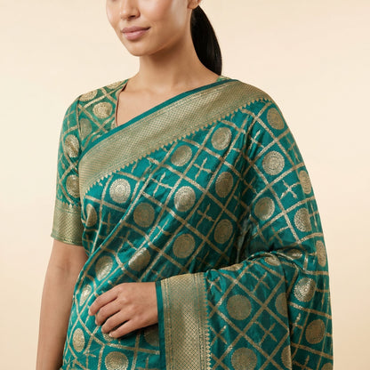 Elegant Green Banarasi Silk Saree on model - detail