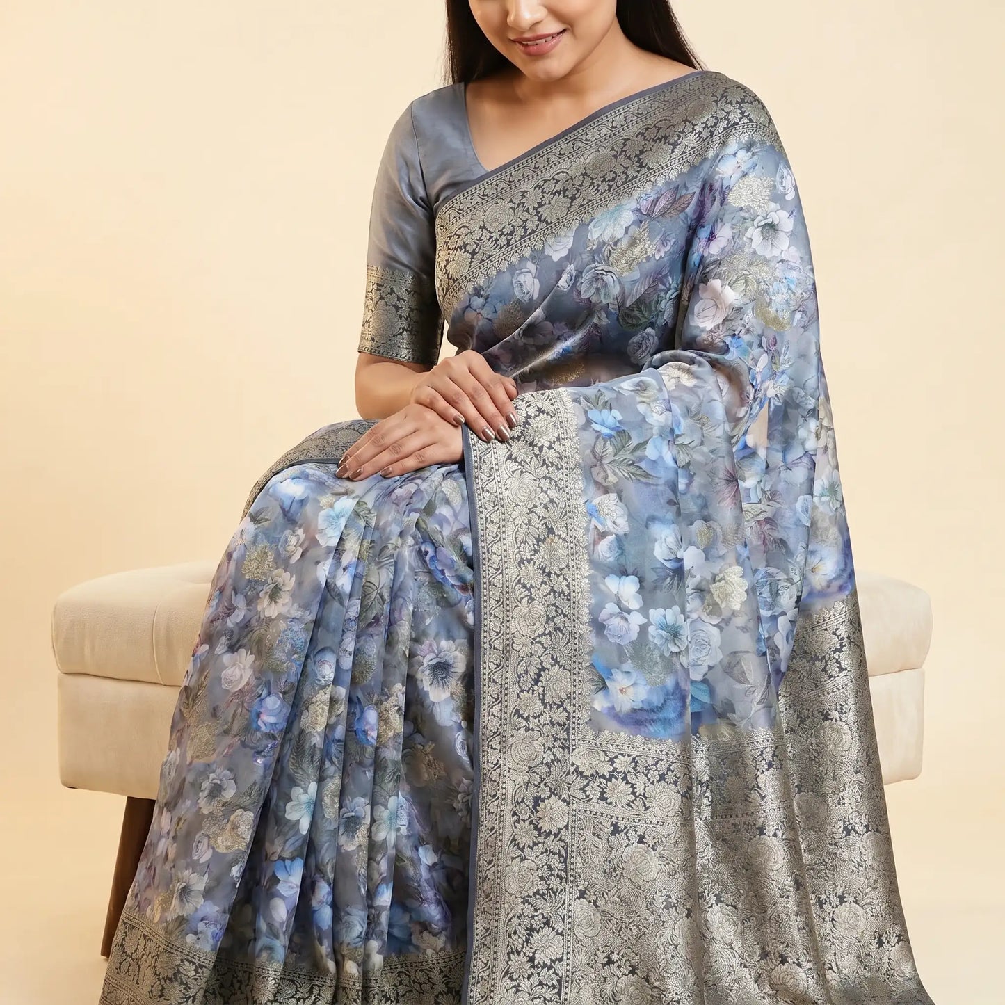 Elegant Grey Silk Saree