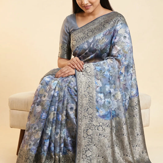 Elegant Grey Silk Saree